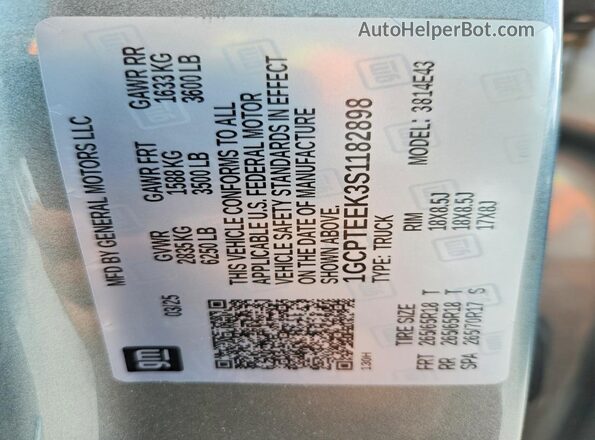 1GCPTEEK3S1182898 2025 CHEVROLET COLORADO Gray Widok naklejki z numerem VIN