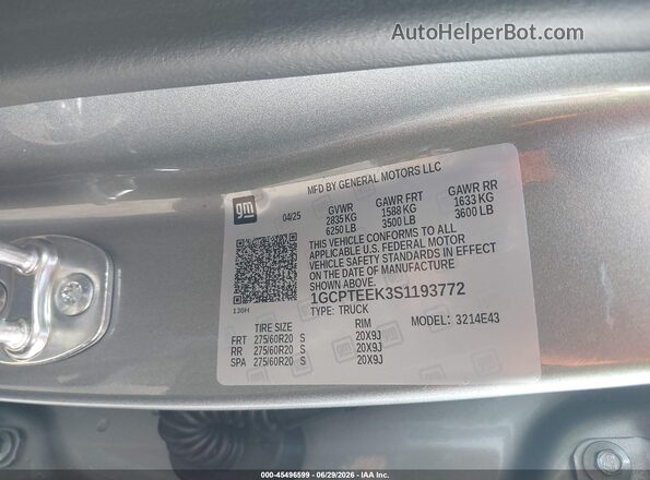 1GCPTEEK3S1193772 2025 CHEVROLET COLORADO Серебряный Вид подкапотного пространства