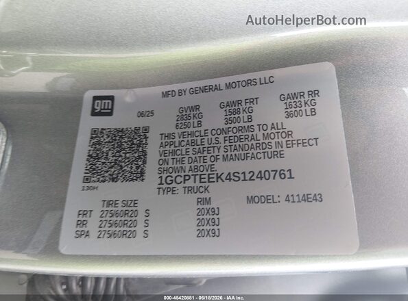 1GCPTEEK4S1240761 2025 CHEVROLET COLORADO Gray Engine compartment view