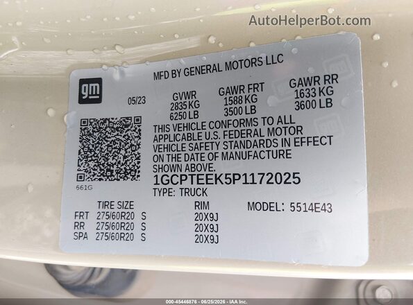 1GCPTEEK5P1172025 2023 CHEVROLET COLORADO Gold Vista del compartimento del motor