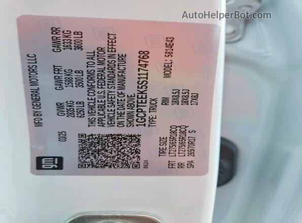 1GCPTEEK5S1174768 2025 CHEVROLET COLORADO White ძრავის განყოფილების ხედი