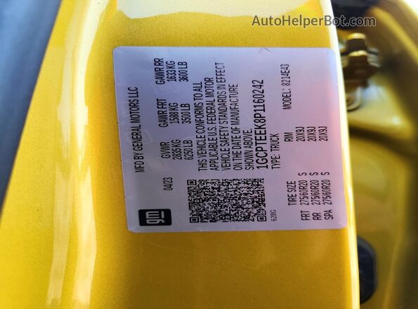 1GCPTEEK8P1160242 2023 CHEVROLET COLORADO Yellow Vista del compartimento del motor