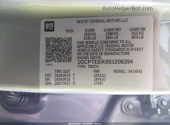1GCPTEEK9S1206394 2025 CHEVROLET COLORADO Gray 