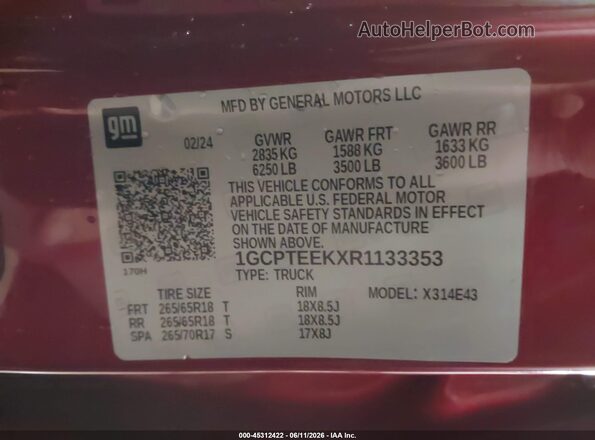 1GCPTEEKXR1133353 2024 CHEVROLET COLORADO Red Շարժիչի բաժամունքի տեսք