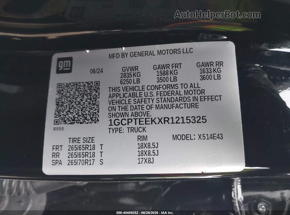 1GCPTEEKXR1215325 2024 CHEVROLET COLORADO Black Widok komory silnika