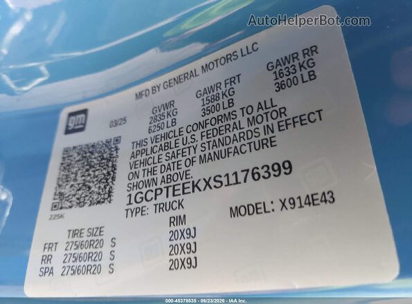 1GCPTEEKXS1176399 2025 CHEVROLET COLORADO Blue Engine compartment view