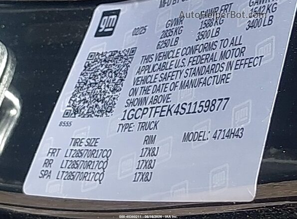 1GCPTFEK4S1159877 2025 CHEVROLET COLORADO Черный Вид подкапотного пространства