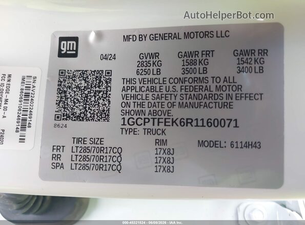 1GCPTFEK6R1160071 2024 CHEVROLET COLORADO White 