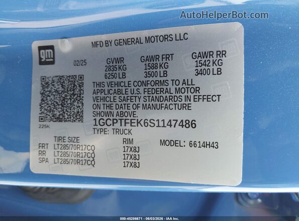 1GCPTFEK6S1147486 2025 CHEVROLET COLORADO Blue Engine compartment view