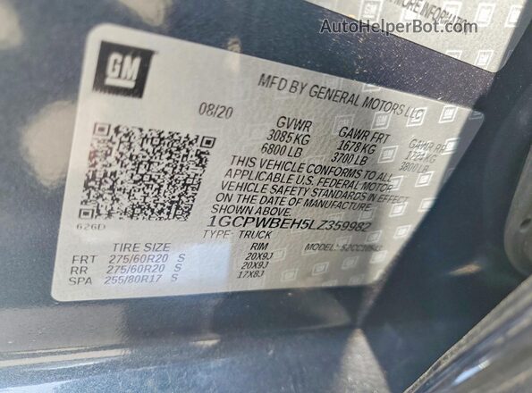 1GCPWBEH5LZ359982 2020 CHEVROLET SILVERADO Синий Вид подкапотного пространства