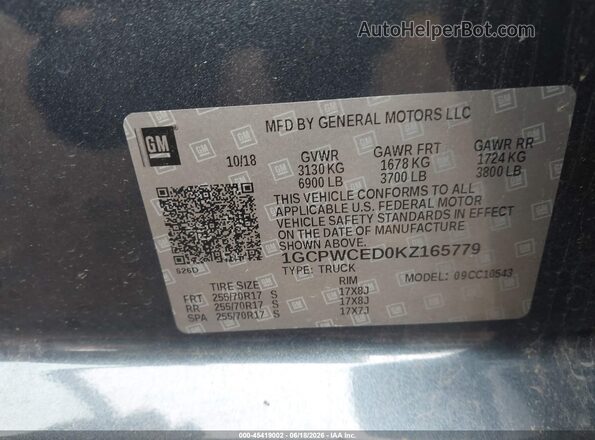 1GCPWCED0KZ165779 2019 CHEVROLET SILVERADO Black Вид підкапотного простору