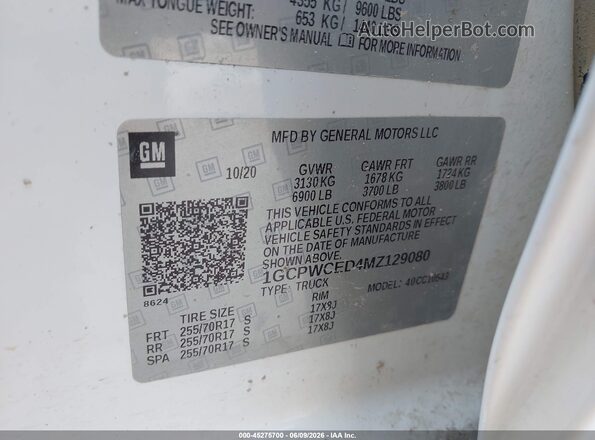 1GCPWCED4MZ129080 2021 CHEVROLET SILVERADO White Vista del compartimento del motor