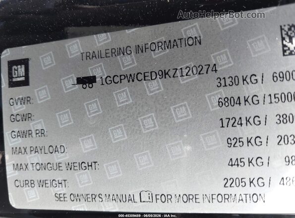 1GCPWCED9KZ120274 2019 CHEVROLET SILVERADO Black Вид підкапотного простору