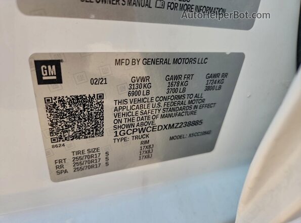 1GCPWCEDXMZ238885 2021 CHEVROLET SILVERADO Белый Вид подкапотного пространства