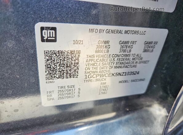 1GCPWCEK5NZ103524 2022 CHEVROLET SILVERADO Blue Вид підкапотного простору