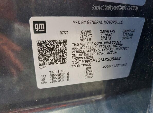 1GCPWCET2MZ385452 2021 CHEVROLET SILVERADO Угольный Вид подкапотного пространства