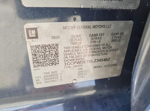 1GCPWDET8LZ345462 2020 CHEVROLET SILVERADO Blue 