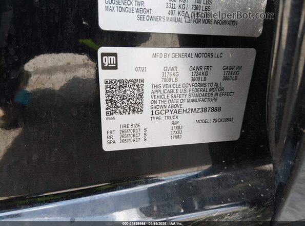 1GCPYAEH2MZ387888 2021 CHEVROLET SILVERADO Black 