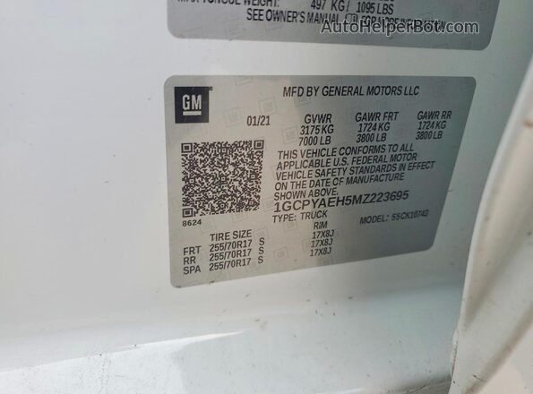 1GCPYAEH5MZ223695 2021 CHEVROLET SILVERADO White Widok komory silnika