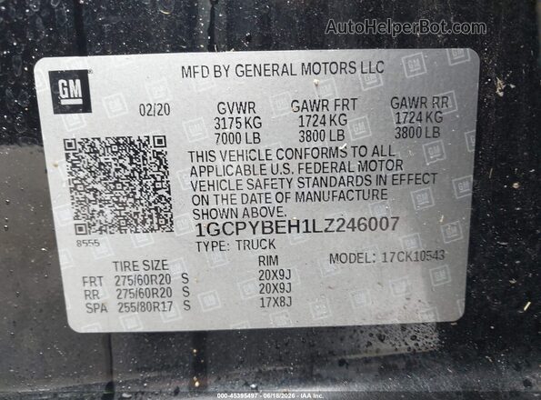 1GCPYBEH1LZ246007 2020 CHEVROLET SILVERADO Черный Вид подкапотного пространства