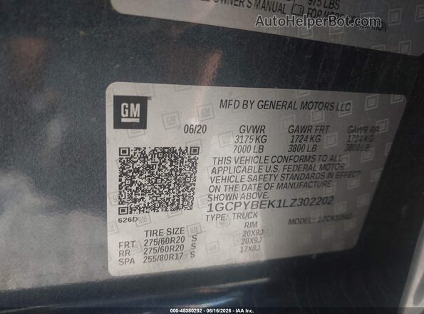 1GCPYBEK1LZ302202 2020 CHEVROLET SILVERADO Серый Вид подкапотного пространства
