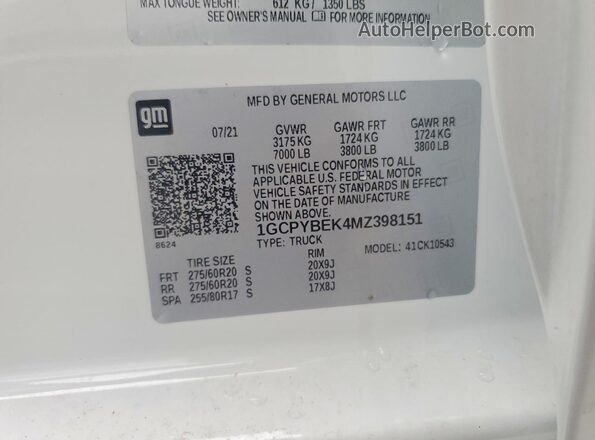 1GCPYBEK4MZ398151 2021 CHEVROLET SILVERADO White Vista del compartimento del motor