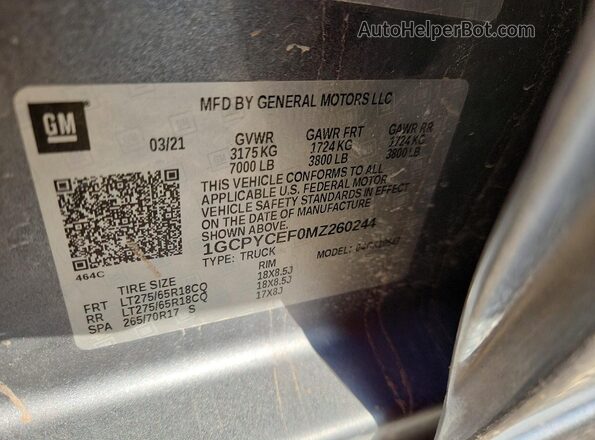 1GCPYCEF0MZ260244 2021 CHEVROLET SILVERADO Silver 