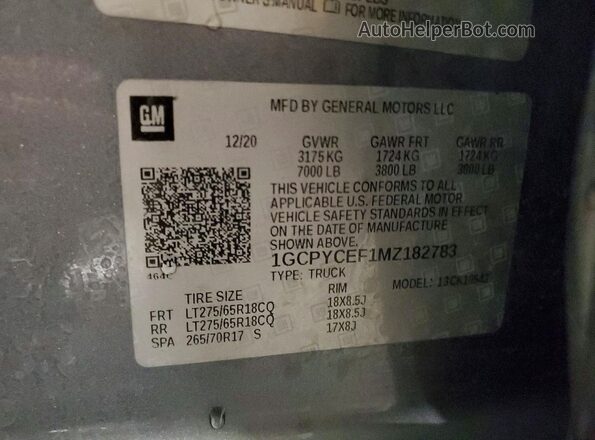 1GCPYCEF1MZ182783 2021 CHEVROLET SILVERADO Gray Շարժիչի բաժամունքի տեսք