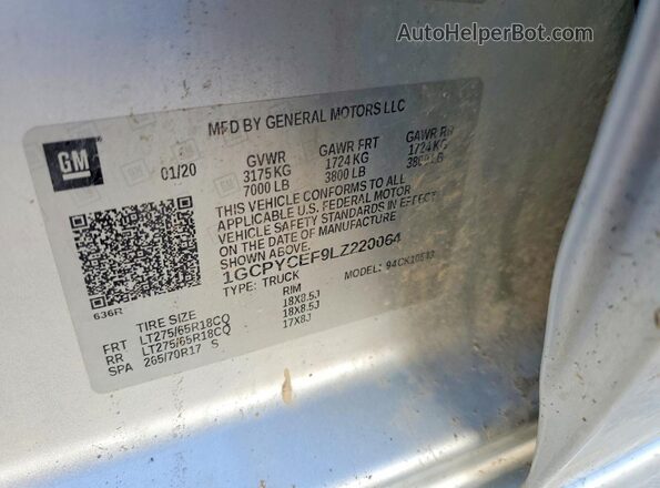 1GCPYCEF9LZ220064 2020 CHEVROLET SILVERADO Silver Widok komory silnika
