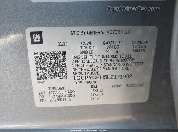 1GCPYCEH5LZ171902 2020 CHEVROLET SILVERADO Gray Engine compartment view