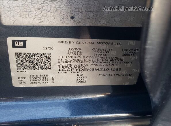 1GCPYDEK6MZ194169 2021 CHEVROLET SILVERADO Blue Вид підкапотного простору