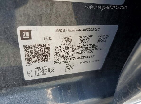 1GCPYFED0MZ294197 2021 CHEVROLET SILVERADO Черный 