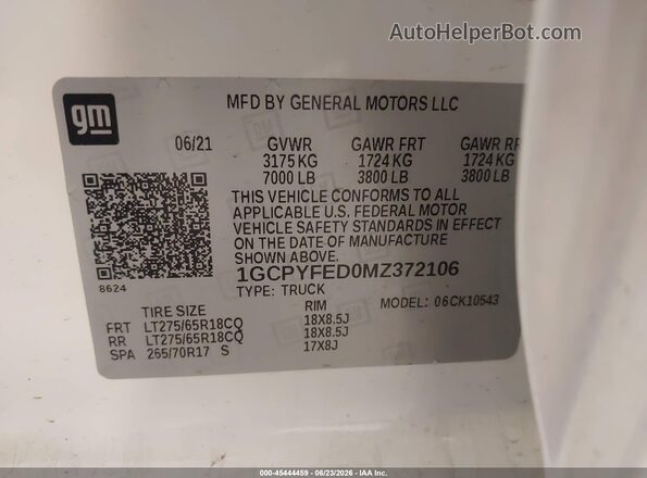 1GCPYFED0MZ372106 2021 CHEVROLET SILVERADO Белый Вид подкапотного пространства