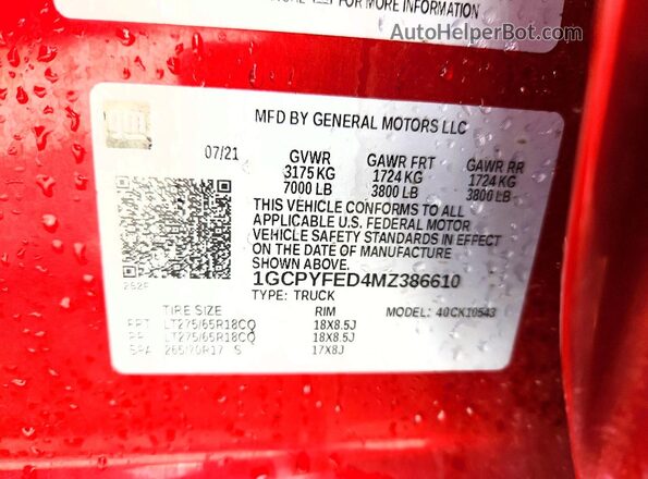1GCPYFED4MZ386610 2021 CHEVROLET SILVERADO Red 