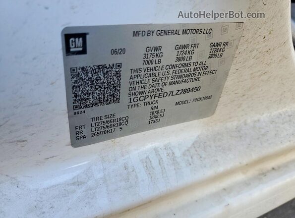 1GCPYFED7LZ289450 2020 CHEVROLET SILVERADO Белый 