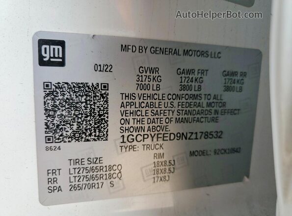 1GCPYFED9NZ178532 2022 CHEVROLET SILVERADO White Widok komory silnika