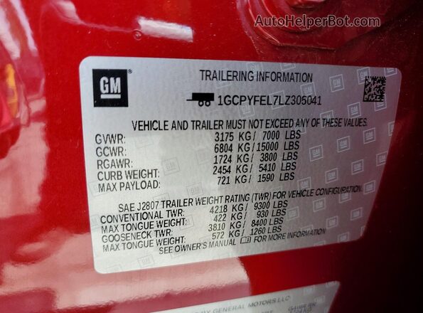 1GCPYFEL7LZ305041 2020 CHEVROLET SILVERADO Maroon Engine compartment view