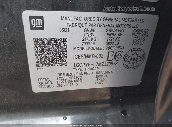 1GCPYFEL7MZ320978 2021 CHEVROLET SILVERADO Черный Вид подкапотного пространства