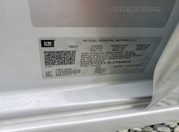 1GCPYFEL9LZ346870 2020 CHEVROLET SILVERADO Silver Vista del compartimento del motor