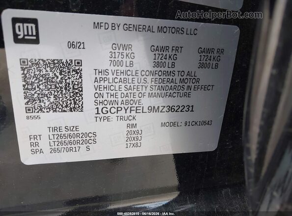 1GCPYFEL9MZ362231 2021 CHEVROLET SILVERADO Черный Вид подкапотного пространства