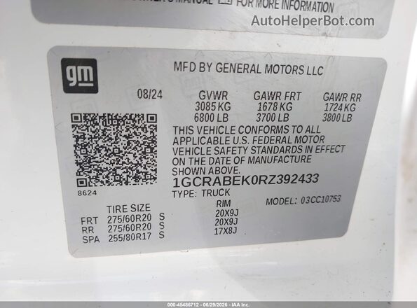 1GCRABEK0RZ392433 2024 CHEVROLET SILVERADO White Engine compartment view