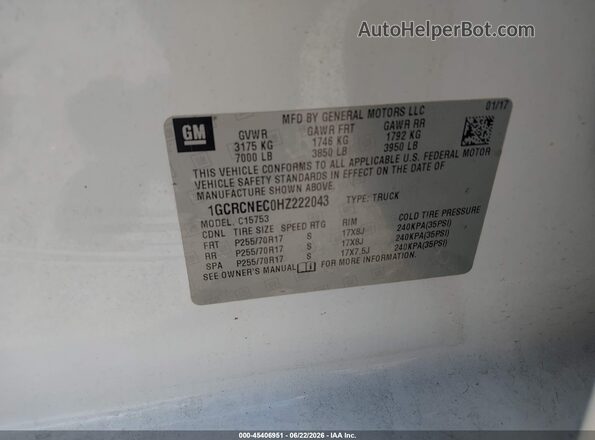 1GCRCNEC0HZ222043 2017 CHEVROLET SILVERADO White Շարժիչի բաժամունքի տեսք