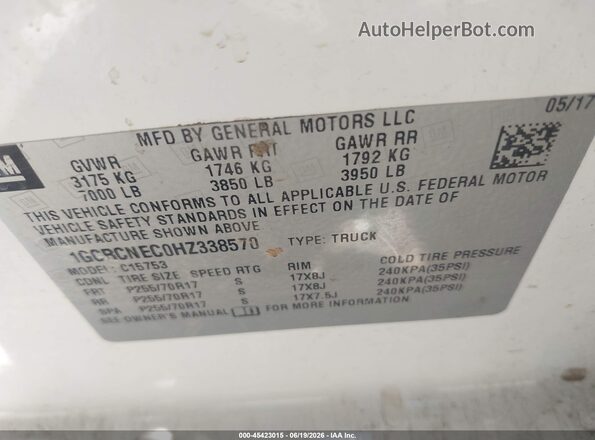 1GCRCNEC0HZ338570 2017 CHEVROLET SILVERADO White Vista del compartimento del motor
