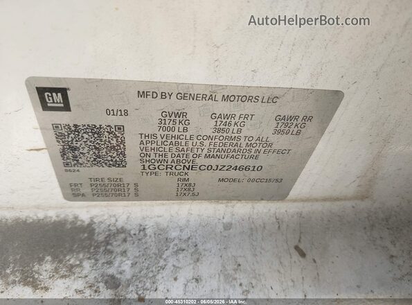1GCRCNEC0JZ246610 2018 CHEVROLET SILVERADO White 