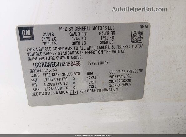 1GCRCNEC4HZ153468 2017 CHEVROLET SILVERADO White ძრავის განყოფილების ხედი