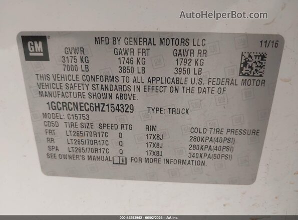 1GCRCNEC6HZ154329 2017 CHEVROLET SILVERADO Белый Вид подкапотного пространства