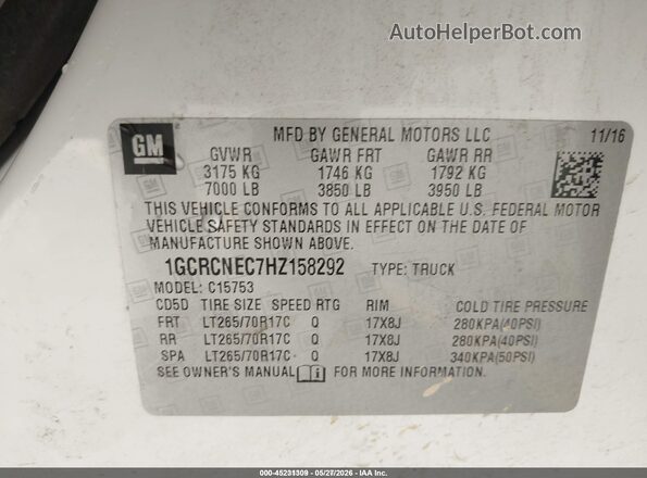 1GCRCNEC7HZ158292 2017 CHEVROLET SILVERADO White Widok komory silnika