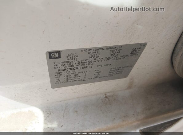 1GCRCNEC7HZ159104 2017 CHEVROLET SILVERADO White ძრავის განყოფილების ხედი