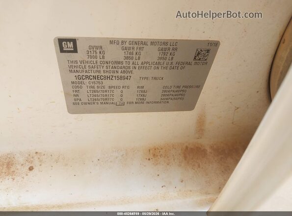 1GCRCNEC8HZ158947 2017 CHEVROLET SILVERADO White Widok komory silnika