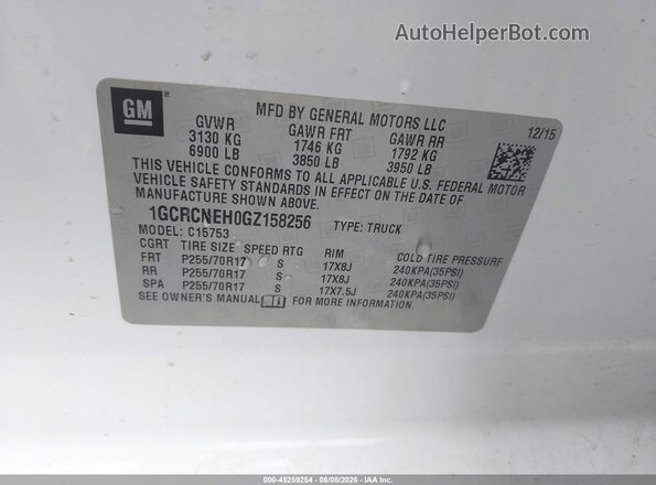 1GCRCNEH0GZ158256 2016 CHEVROLET SILVERADO White Engine compartment view